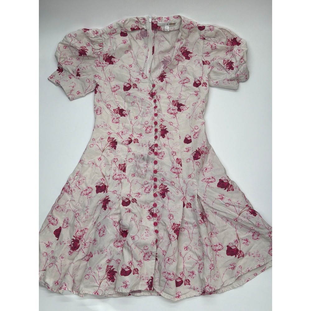 Chelsea and Walker Pink Floral‎ Linen Blend Puff Sleeve Mini Dress Size 0